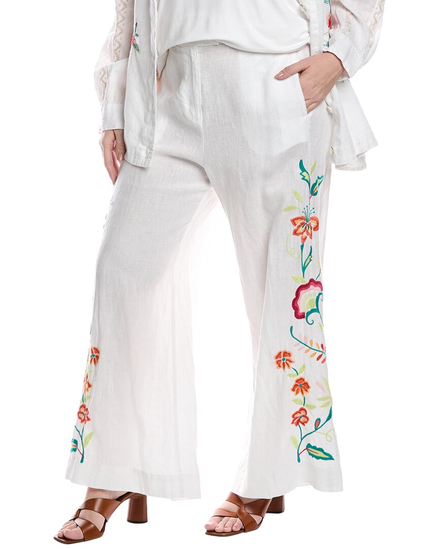 Johnny Was Plus Petite Averi Wide Leg Linen Pant In White