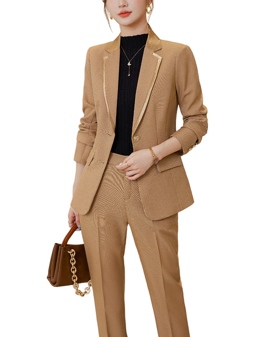 Bossy Chic 2pc Blazer & Pant Set In Brown