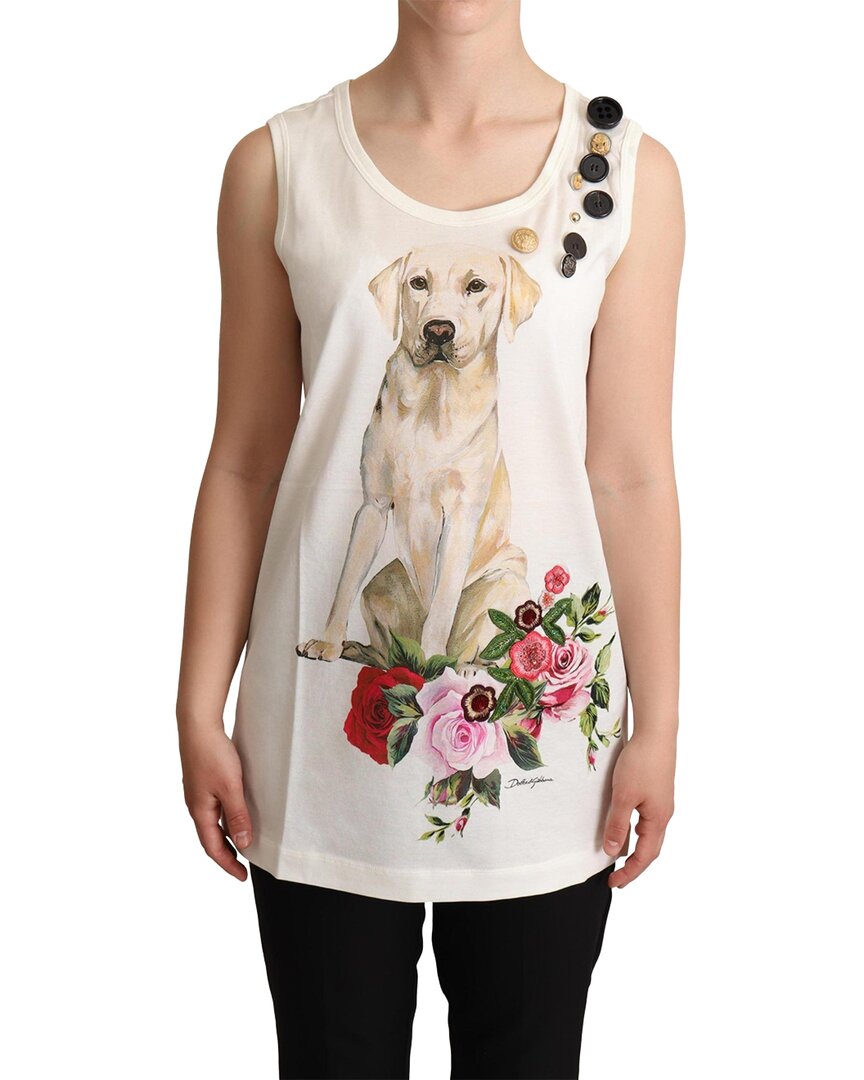 Shop Dolce & Gabbana White Dog Floral Print Embellished