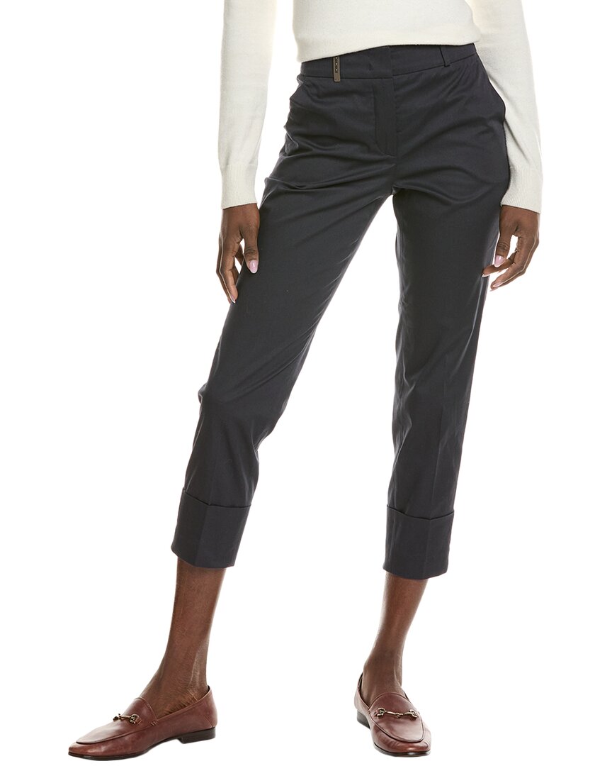 Peserico Flax Blend Chinos Pants With Cuffs In Blue
