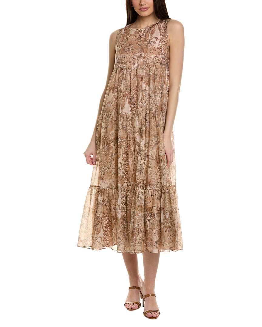 Shop Max Mara Studio Foce Silk-blend Midi Dress In Brown