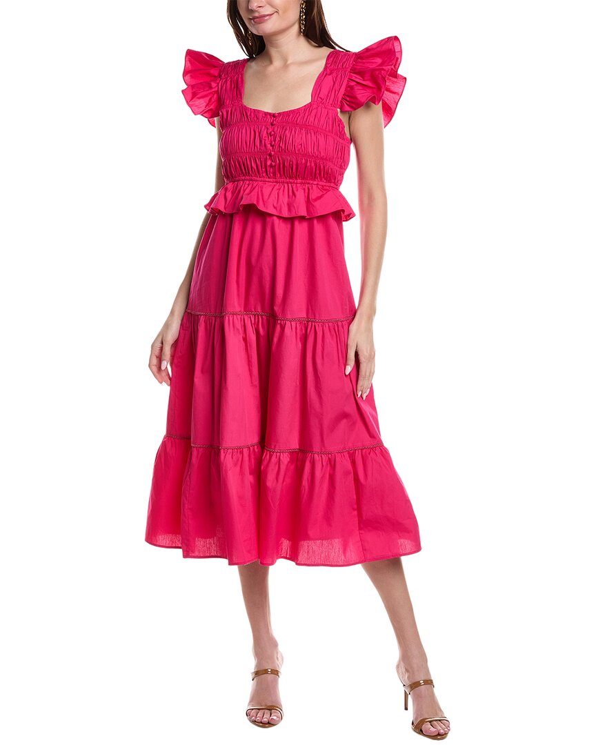 Shop Reveriee Tiered Midi Dress In Pink