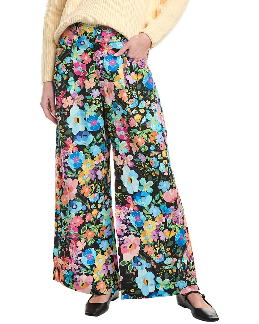 Shop Johnny Was Wild Bloom Wide Leg Pleat Linen Pant In Black