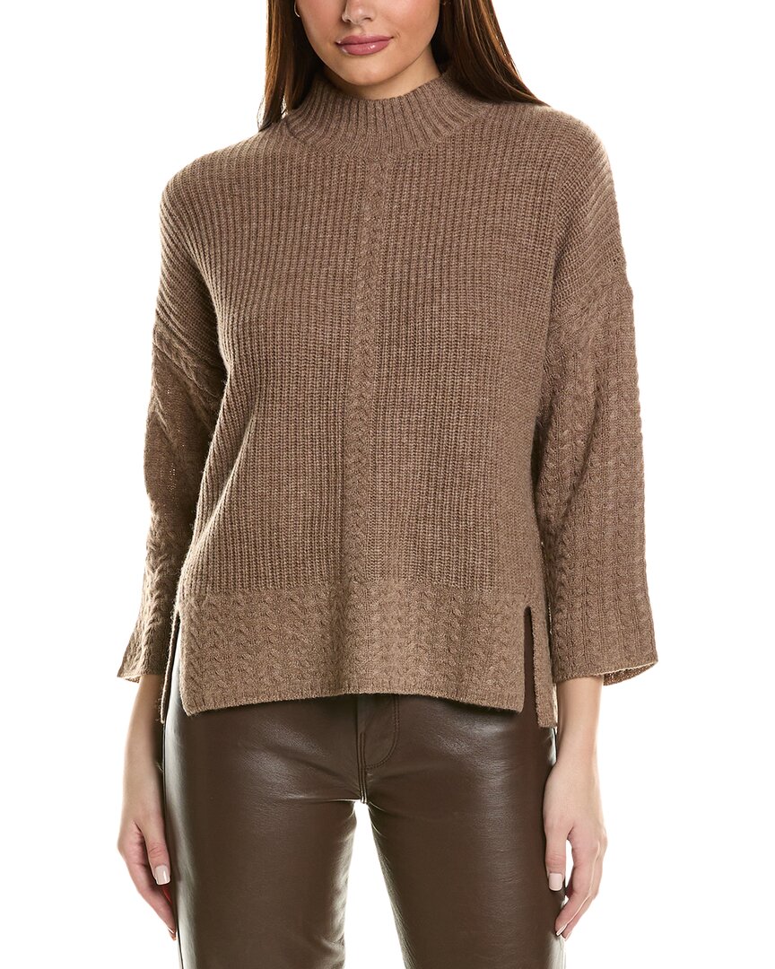 Hannah Rose Shaker Cable Turtleneck Wool & Cashmere-blend Sweater In Brown