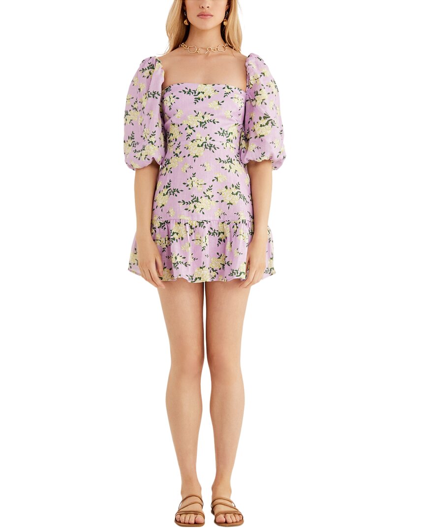 Shop Rumer Lilac Floral Linen Mini Dress