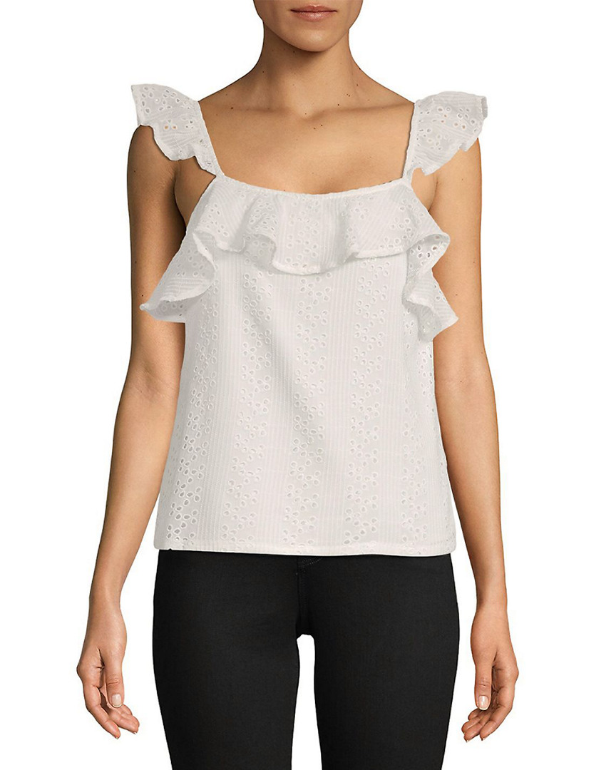 Image of J.O.A. Extended-Sleeve Ruffled Eyelet Top