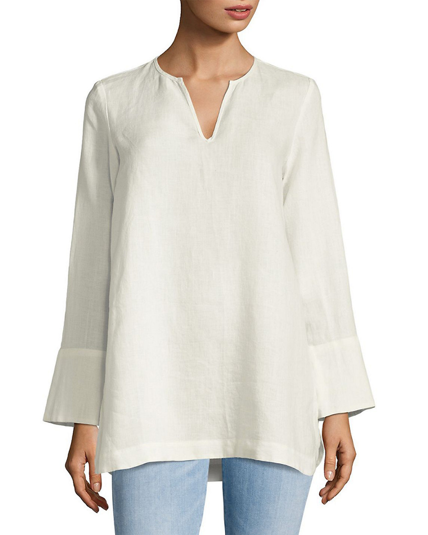 Image of Saks Fifth Avenue BLACK Split Neck Linen Top
