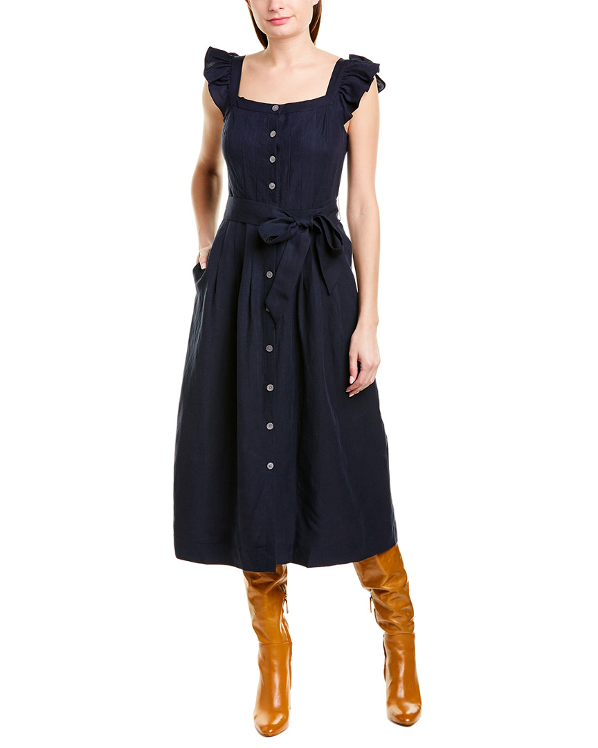 Image of Rebecca Taylor Button-Front Linen Midi Dress
