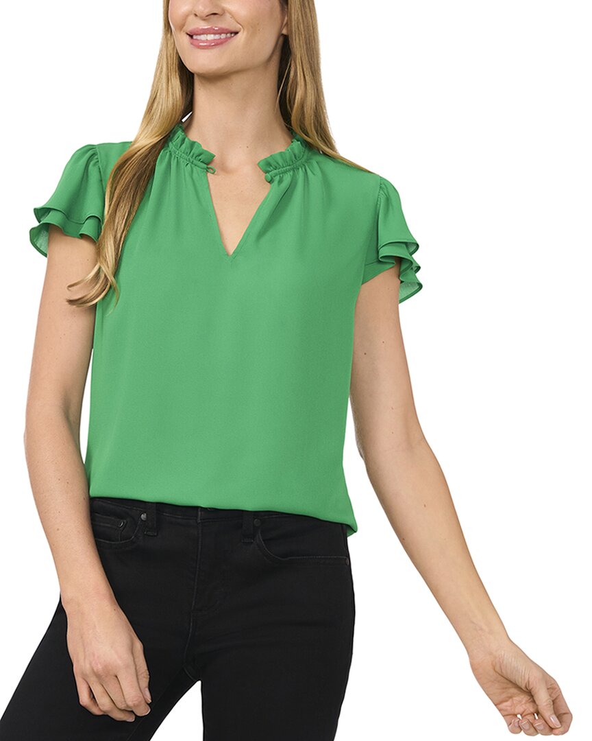 Cece Flutter Sleeve Blouse In Green