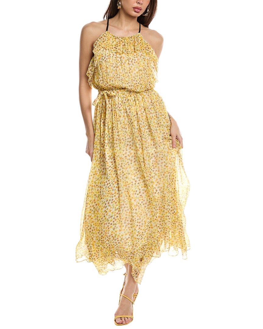 Shop Jason Wu Crinkle Chiffon Halter Silk Maxi Dress In Yellow