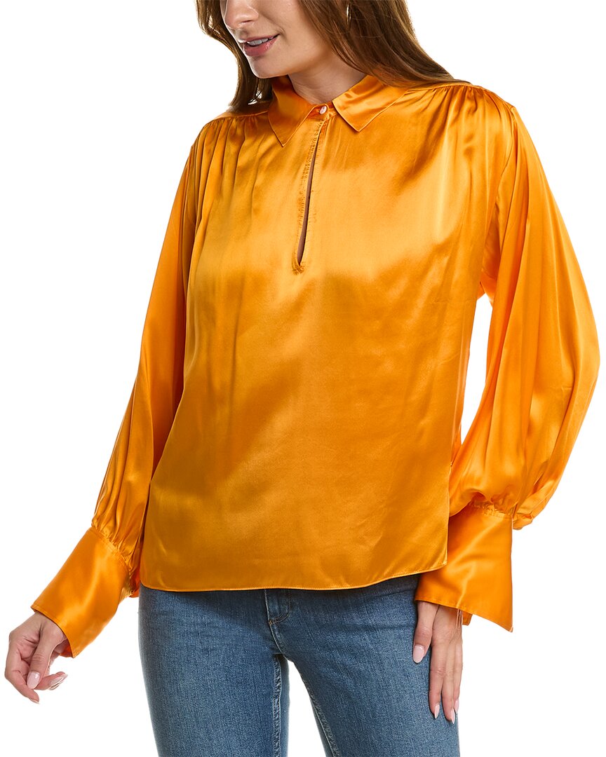Shop Frame Denim Satin Keyhole Silk Popover Top In Orange