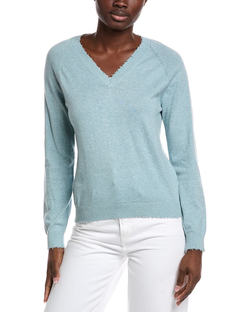 Minnie Rose Frayed Cashmere-blend Sweater In Blue