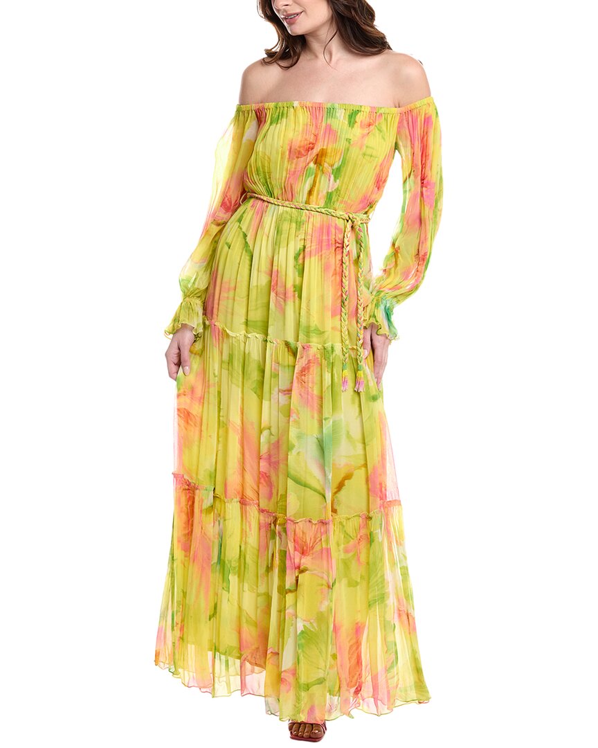 Hemant & Nandita Tiered Off-the-shoulder Maxi Dress In Green