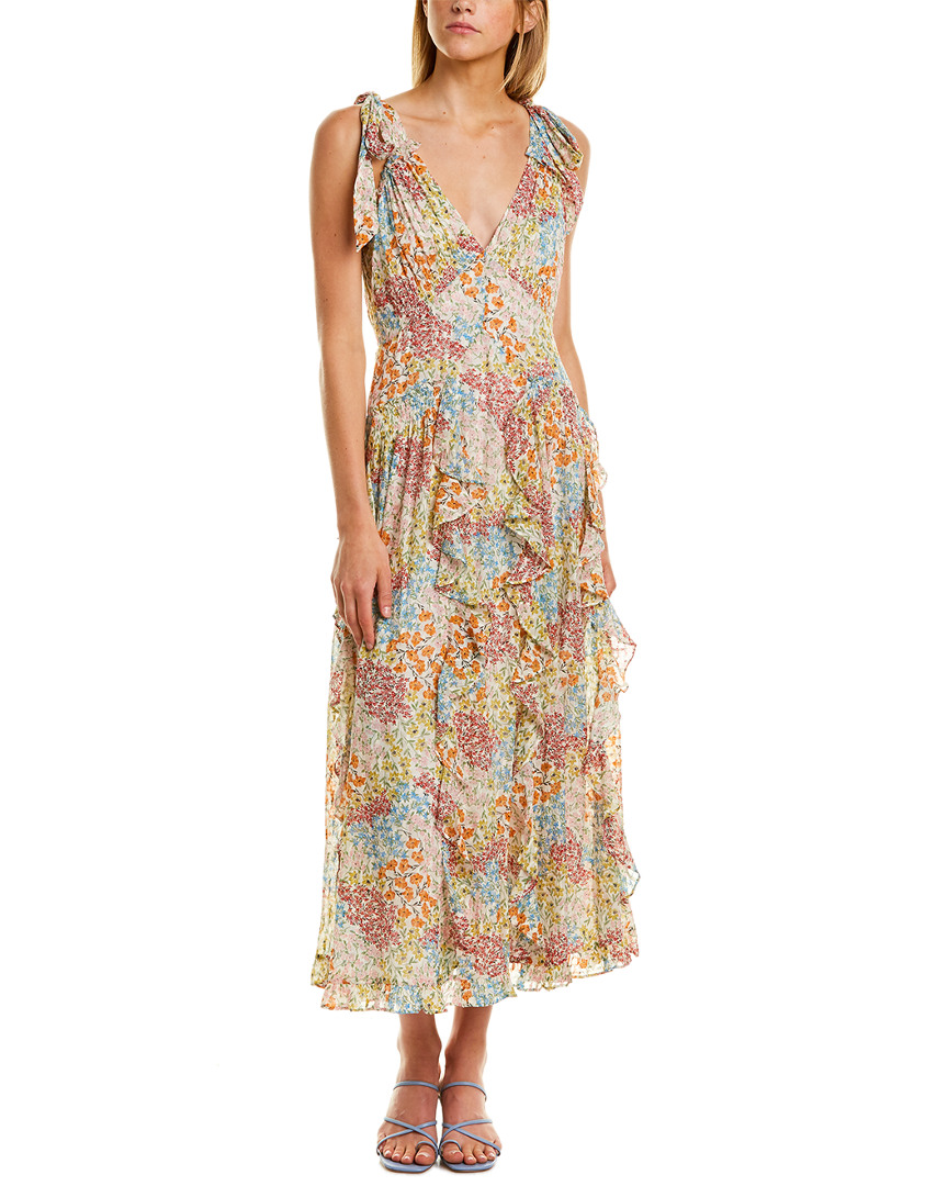 Rebecca Taylor Ava Ruffled Silk-Blend Midi Dress Women's 8 | eBay