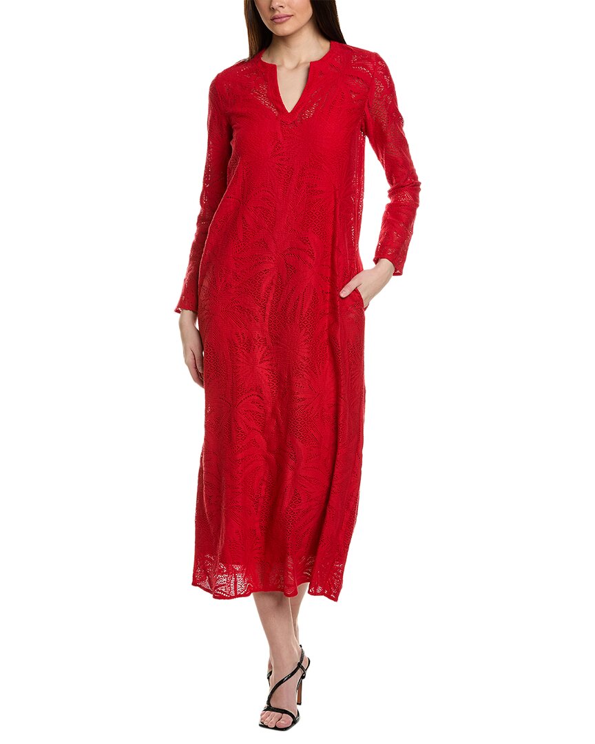 Max Mara Harden Palm Lace Long Dress In Red