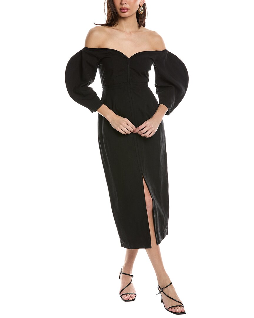 Shop Mara Hoffman Leonara Linen-blend Midi Dress In Black