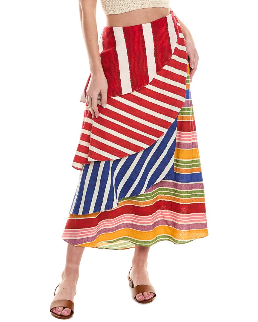 Shop Farm Rio Amazing Stripes Frilled Linen-blend Midi Skirt