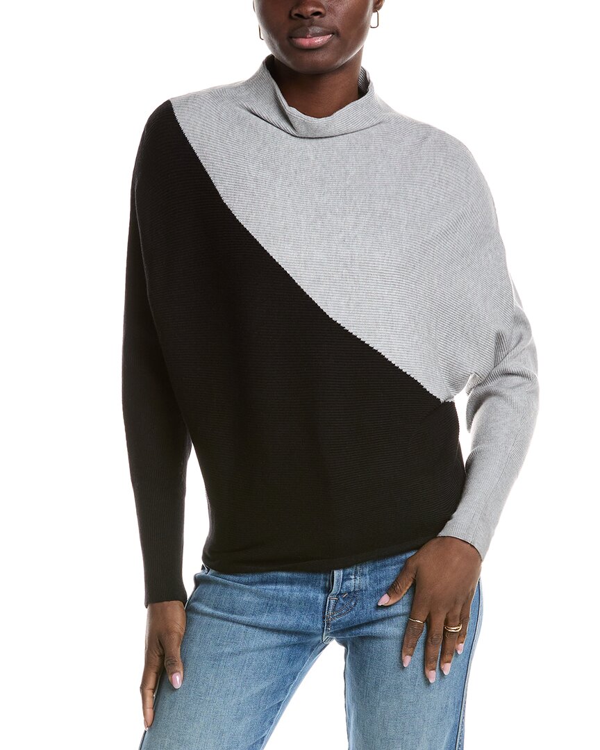 T Tahari Funnel Neck Colorblock Sweater In Black