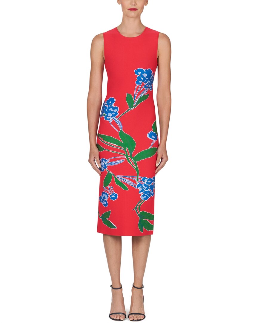 Shop Carolina Herrera Knit Midi Dress In Red