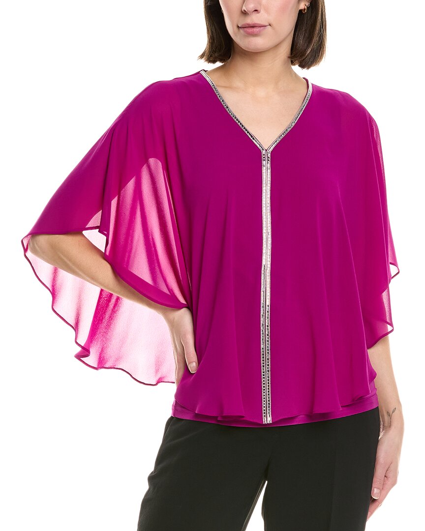 Joseph Ribkoff Rhinestone Trim Ruffled Chiffon Poncho In Empress In Purple