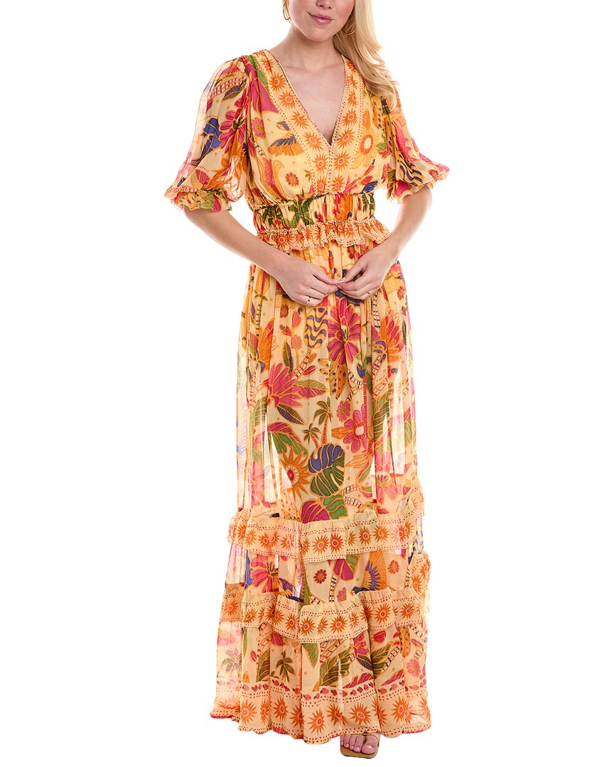 Shop Farm Rio Tapestry Tiered Hem Maxi Dress In Yellow