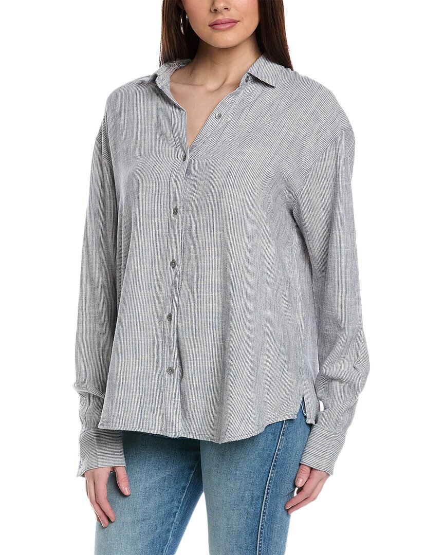Shop Splendid Cheyenne Stripe Button-down Linen-blend Shirt In Blue