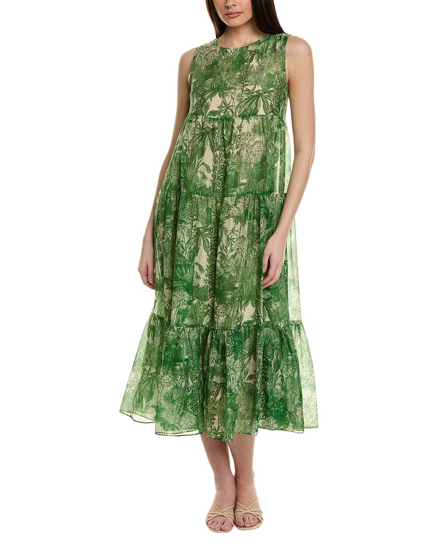 Max Mara Studio Foce Silk-blend Midi Dress In Green