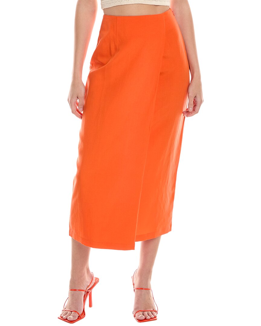 Shop Mara Hoffman Sunja Linen-blend Midi Skirt In Orange