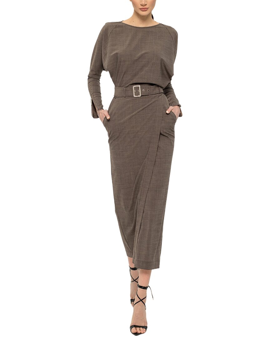 Pre-owned Bgl Wool-blend Midi Dress Women's In Brown