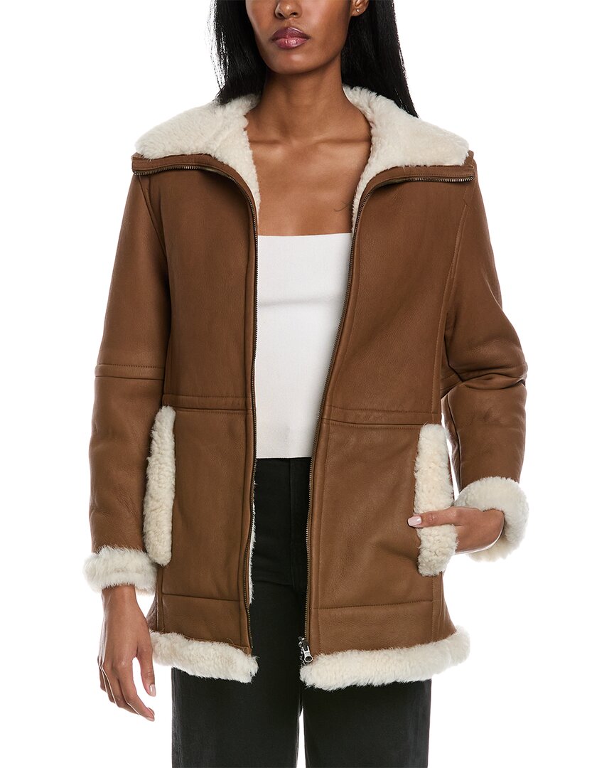Vince Reversible Shearling Coat In Brown