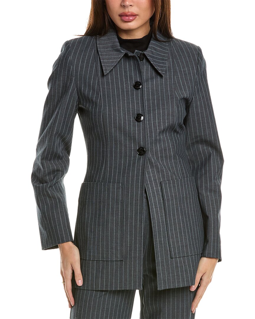 Ganni Single Breasted Jacket With Grey Stripes In Grey