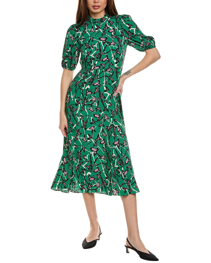 Diane Von Furstenberg Nella Printed Mock Neck Midi Dress In Green