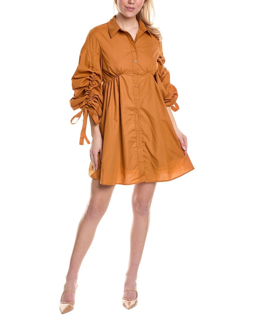 Shop Beulah Gathered Sleeve Mini Dress In Brown