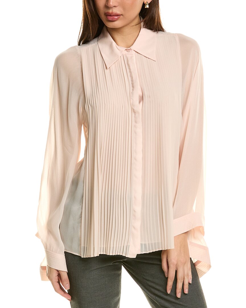 Reiss Womens Nude Magda Pleated Wide-sleeve Woven Blouse In Brown