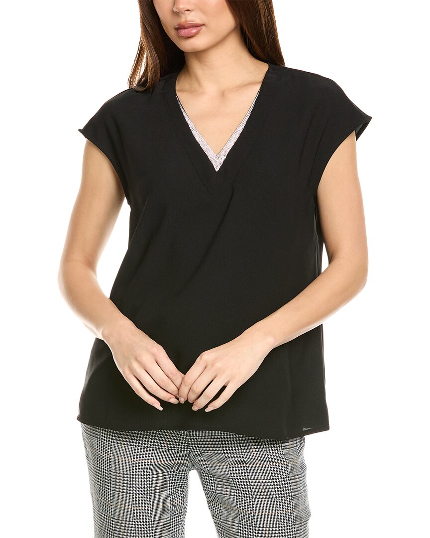 Vince Camuto V Neck Extended Shoulder Blouse W Rhi In Black