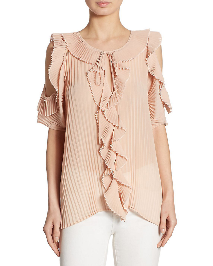 Image of Delfi Collective Monica Pleated Ruffled Cold-Shoulder Top