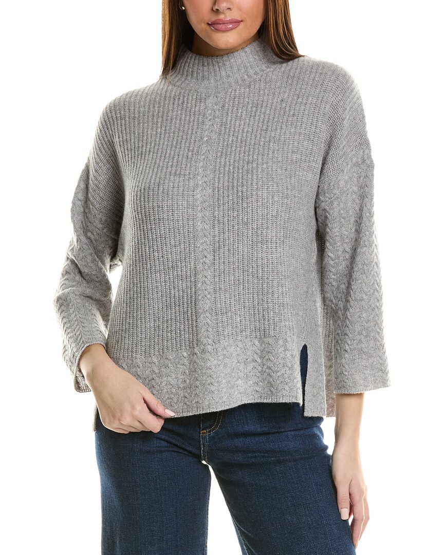 Hannah Rose Shaker Cable Turtleneck Wool & Cashmere-blend Sweater In Grey