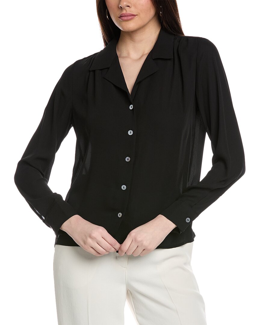 Shop T Tahari Collared Buttoned Cuff Woven Shirt In Black