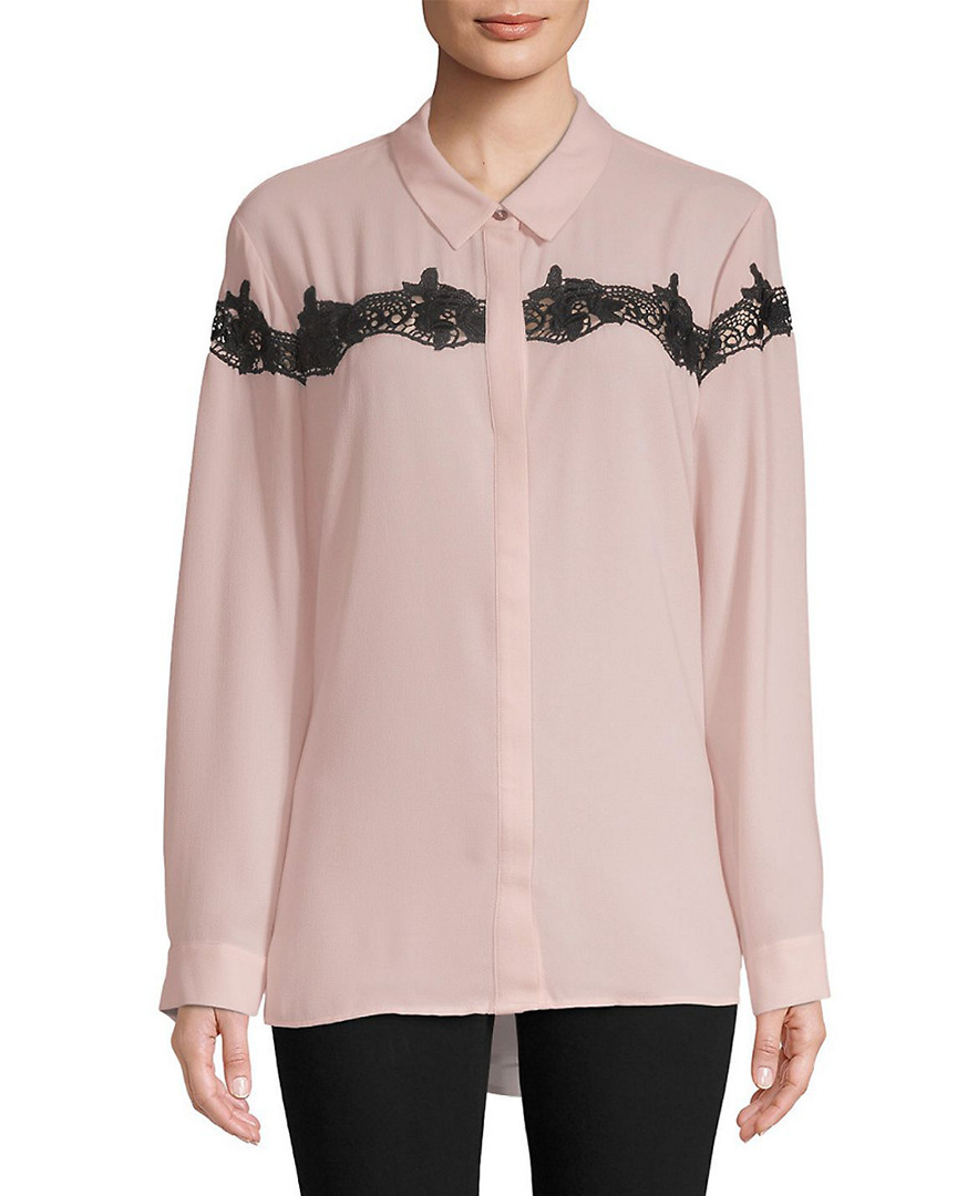 Image of Vince Camuto Lace-Trimmed Button-Down Shirt