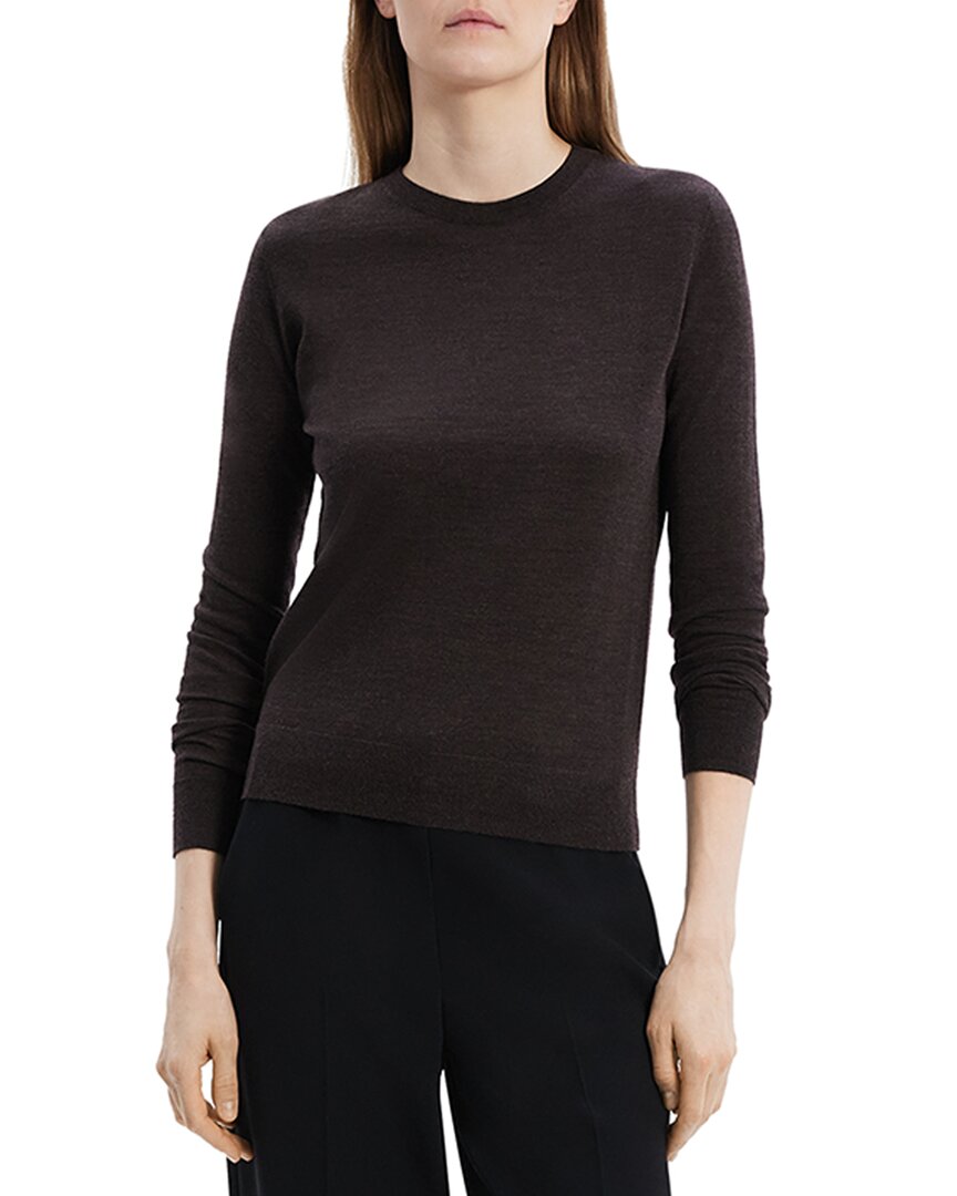 Theory Regal Merino Wool Knit Crewneck Top In Brown
