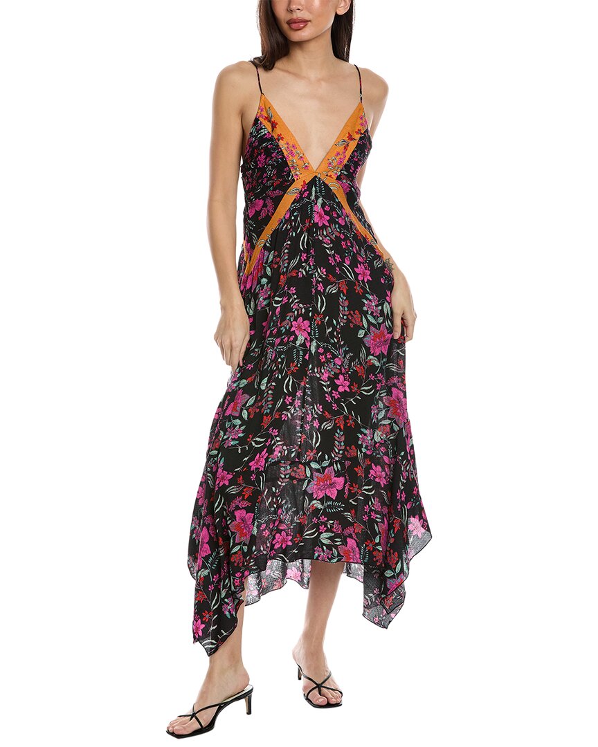 Shop Free People There She Goes Printed Maxi Slip Dress In Black