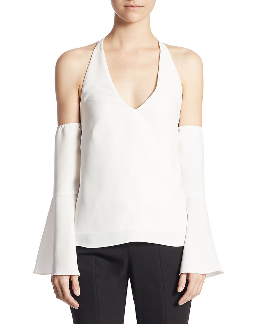 Image of Scripted Cold-Shoulder Halter Top
