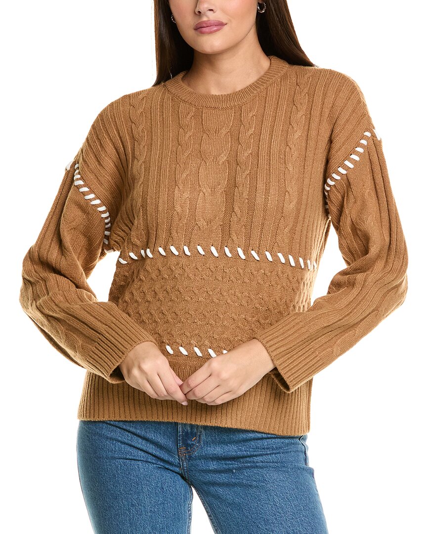 Design History Whipstitch Long Sleeve Sweater In Antique Oak In Brown