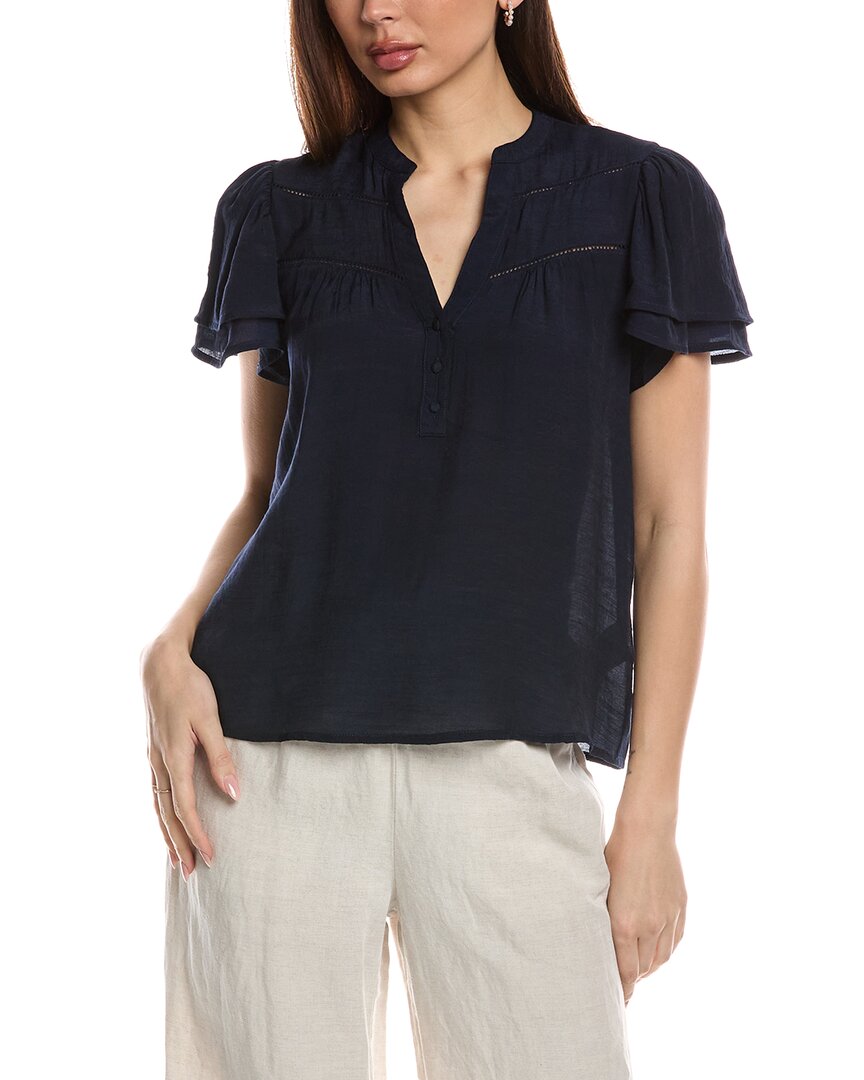 Nanette Lepore Flutter Sleeve Blouse In Blue