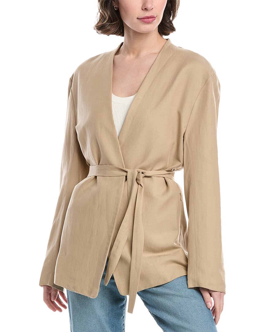 Enza Costa Twill Belted Linen-blend Jacket In Brown