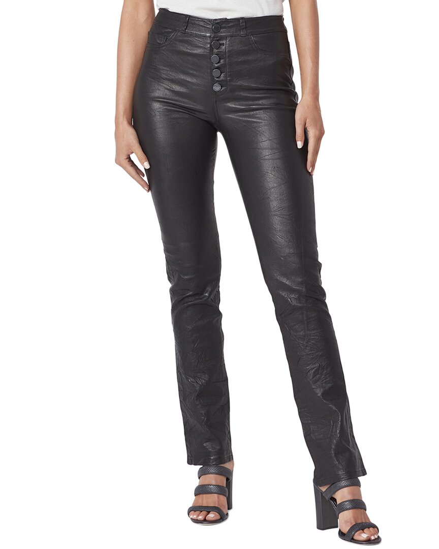 Shop Paige Hoxton Black High-rise Leather Straight Leg Jean