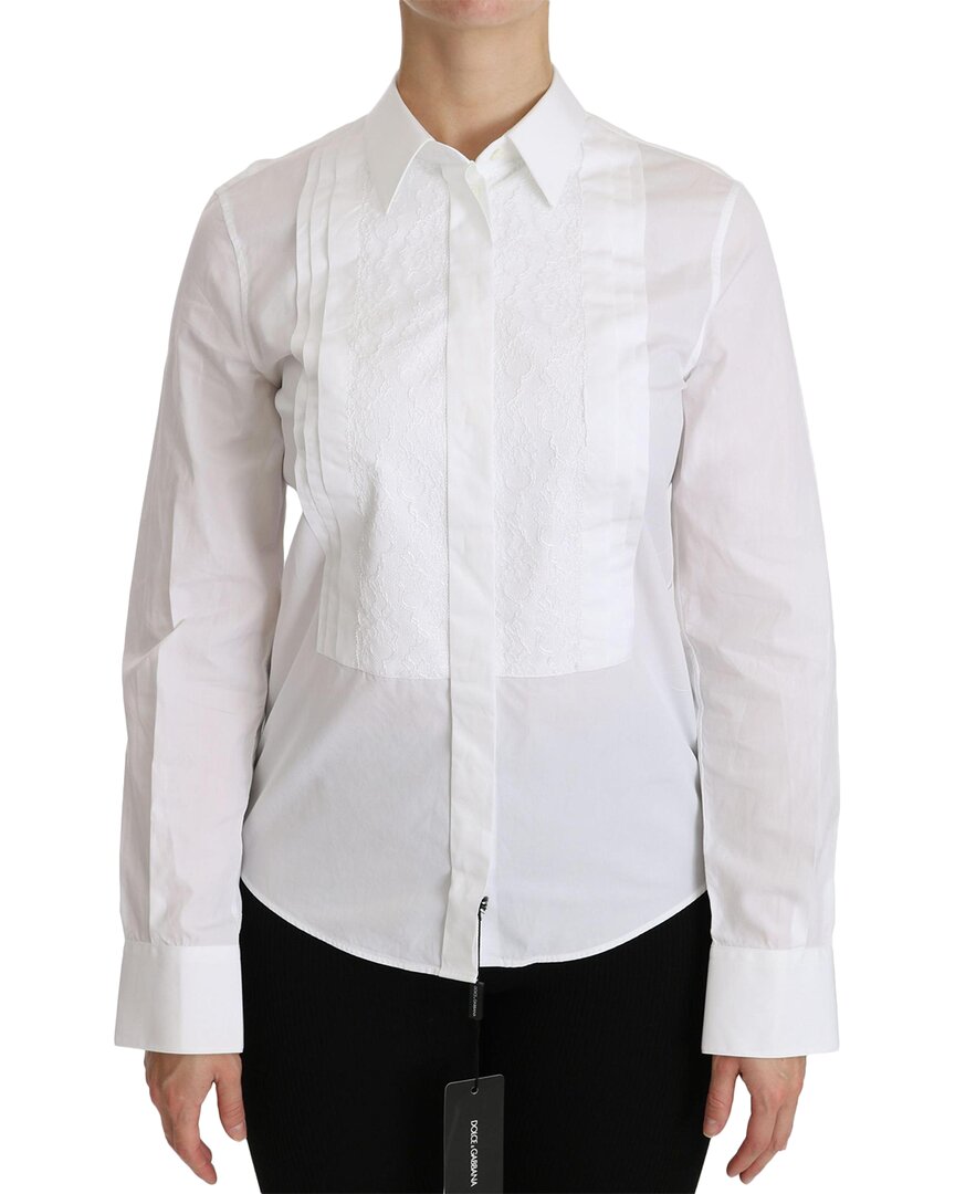 Shop Dolce & Gabbana White Collared Long Sleeve Polo Wo