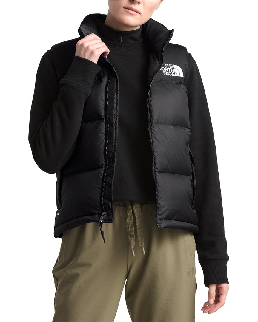 The North Face Womens Tnf Black 1996 Retro Nuptse Hooded Shell-down Vest Xs