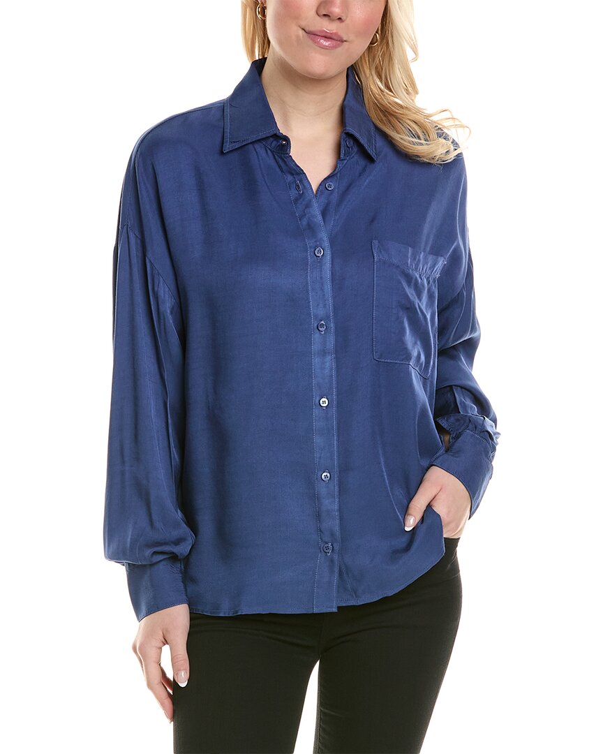 Shop Stateside Satin Oversized Shirt In Blue