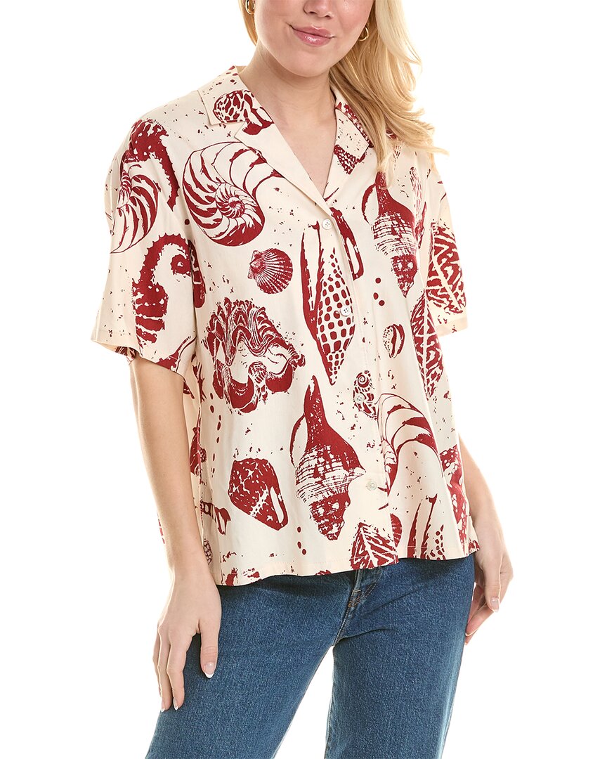 Shop Rebecca Taylor Linen-blend Cabana Shirt In Red